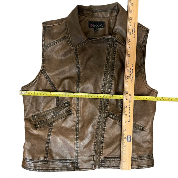 Body C Women's Brown Distressed Faux Leather Biker Moto Vest Jacket L - Picture 7 of 8